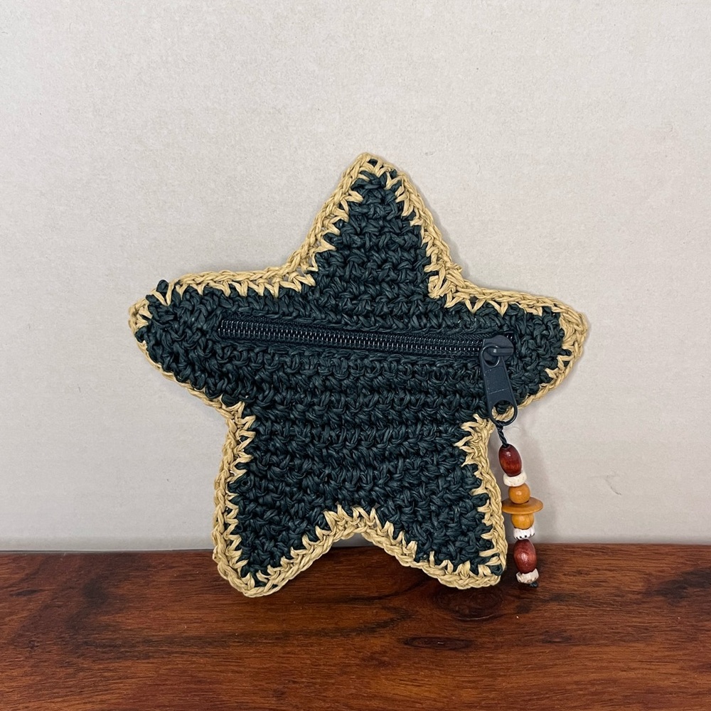 Vintage Old Navy Green Starfish Paper Yarn Coin Purse Boho Beach Y2K Hippie